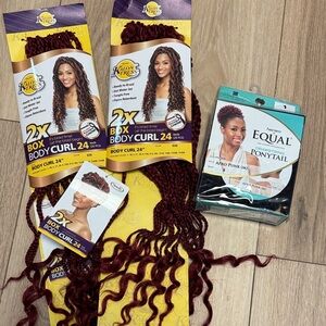 Kalon tress 2x NIP 24” ready to braid & freetress drawstring Afro bun Burgundy